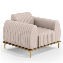 Poltrona Decorativa Base De Madeira Pés Metalizado D'Ouro Molino D02 Veludo Bege C-309 - Lyam Decor