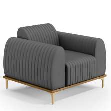 Poltrona Decorativa Base De Madeira Pés Metalizado D'Ouro Molino D02 Veludo Cinza C-317 - Lyam Decor