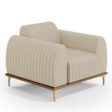 Poltrona Decorativa Base De Madeira e Pés Metalizado D'Ouro Molino D02 Corano Bege C-26 - Lyam Decor
