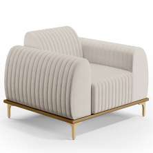Poltrona Decorativa Base De Madeira e Pés Metalizado D'Ouro Molino D02 Linho Cru C-443 - Lyam Decor