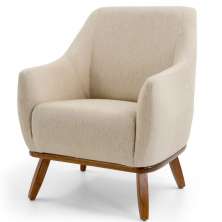 Poltrona Decorativa Base Fixa de Madeira Paloma D02 Algodão Bege C-129 - Lyam Decor