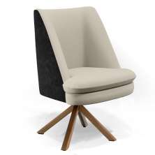 Poltrona Decorativa Base Giratória Pérsia D02 Linho Bege C-107 Corano Preto B-97 - Lyam Decor