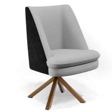 Poltrona Decorativa Base Giratória Pérsia D02 Linho Cinza D-315 Corano Preto B-97 - Lyam Decor