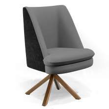 Poltrona Decorativa Base Giratória Pérsia D02 Linho Cinza Escuro C-416 Corano Preto B97 - Lyam Decor