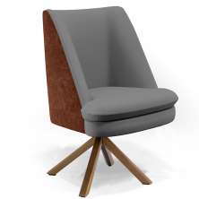 Poltrona Decorativa Base Giratória Pérsia D02 Linho Cinza Escuro C416 Corano Marrom B38 - Lyam Decor