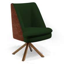 Poltrona Decorativa Base Giratória Pérsia D02 Linho Verde Musgo C-117 Corano Marrom B38 - Lyam Decor
