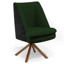 Poltrona Decorativa Base Giratória Pérsia D02 Linho Verde Musgo C-117 Corano Preto B-97 - Lyam Decor