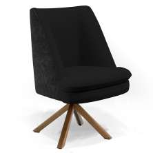 Poltrona Decorativa Base Giratória Pérsia D02 Veludo Preto C-300 Corano Preto B-97 - Lyam Decor
