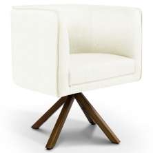 Poltrona Decorativa Base Giratória de Madeira Betina D02 Corano Bege C-26 - Lyam Decor