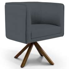 Poltrona Decorativa Base Giratória de Madeira Betina D02 Corano Cinza C-03 - Lyam Decor