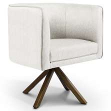 Poltrona Decorativa Base Giratória de Madeira Betina D02 Linho Bege C-443 - Lyam Decor