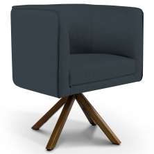 Poltrona Decorativa Base Giratória de Madeira Betina D02 Linho Chumbo D-465 - Lyam Decor