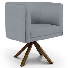 Poltrona Decorativa Base Giratória de Madeira Betina D02 Linho Cinza C-416 - Lyam Decor