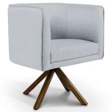 Poltrona Decorativa Base Giratória de Madeira Betina D02 Linho Cinza D-315 - Lyam Decor