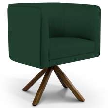 Poltrona Decorativa Base Giratória de Madeira Betina D02 Linho Verde Musgo C-117 - Lyam Decor