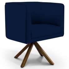 Poltrona Decorativa Base Giratória de Madeira Betina D02 Veludo Azul Oxford C-304 - Lyam Decor