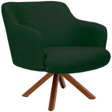 Poltrona Decorativa Base Giratória de Madeira Jade D02 Linho Verde C-117 - Lyam Decor