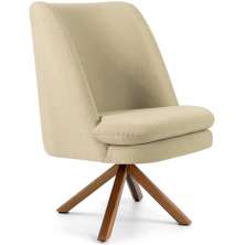 Poltrona Decorativa Base Giratória de Madeira Pérsia D02 Linho Bege C-129 - Lyam Decor