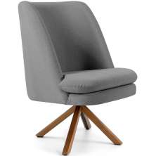 Poltrona Decorativa Base Giratória de Madeira Pérsia D02 Linho Cinza C-416 - Lyam Decor