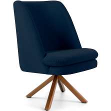 Poltrona Decorativa Base Giratória de Madeira Pérsia D02 Veludo Azul Oxford B-304 - Lyam Decor