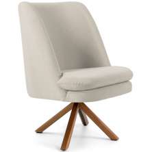 Poltrona Decorativa Base Giratória de Madeira Pérsia D02 Veludo Bege B-309 - Lyam Decor