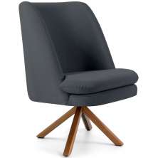 Poltrona Decorativa Base Giratória de Madeira Pérsia D02 Veludo Cinza B-317 - Lyam Decor