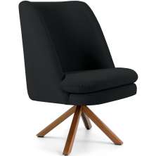 Poltrona Decorativa Base Giratória de Madeira Pérsia D02 Veludo Preto B-300 - Lyam Decor