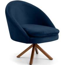 Poltrona Decorativa Base Giratória de Madeira Rafa D02 Veludo Azul Oxford C-304 - Lyam Decor