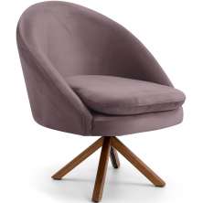 Poltrona Decorativa Base Giratória de Madeira Rafa D02 Veludo Rosê C-305 - Lyam Decor