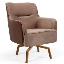 Poltrona Decorativa Base Ka Giratória Isabella D02 Veludo Importado Bege Escuro B-68 -Lyam Decor