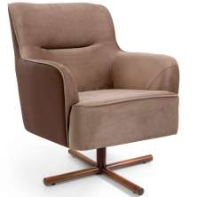 Poltrona Decorativa Base X Giratória Isabella D02 Veludo Importado Bege Escuro B-68 -Lyam Decor