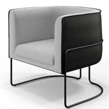Poltrona Decorativa Fixa Base Aço Preto Betina D02 Linho Cinza C-315 Corano Preto - Lyam Decor