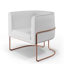 Poltrona Decorativa Fixa Base De Aço Cobre Betina D02 Corano Branco C-12 - Lyam Decor