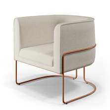 Poltrona Decorativa Fixa Base De Aço Cobre Betina D02 Linho Champagne A-49 - Lyam Decor