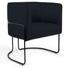 Poltrona Decorativa Fixa Base de Aço Preto Betina D02 Corano Preto C-05 - Lyam Decor