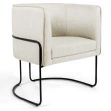Poltrona Decorativa Fixa Base de Aço Preto Betina D02 Linho Bege C-107 - Lyam Decor
