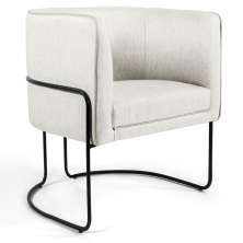 Poltrona Decorativa Fixa Base de Aço Preto Betina D02 Linho Bege C-443 - Lyam Decor
