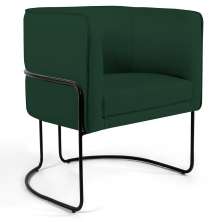 Poltrona Decorativa Fixa Base de Aço Preto Betina D02 Linho Verde Musgo C-117 - Lyam Decor