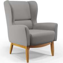 Poltrona Decorativa Fixa Base de Madeira Milena D02 Linho Cinza Escuro C-416 - Lyam Decor