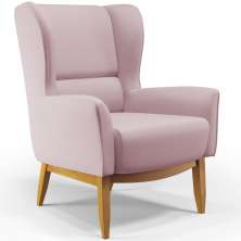 Poltrona Decorativa Fixa Base de Madeira Milena D02 Veludo Rosê C-305 - Lyam Decor
