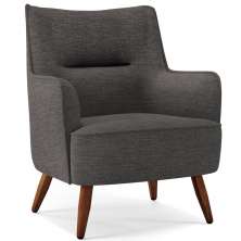 Poltrona Decorativa Fixa Pés de Madeira Isabella D02 Linho Cinza Escuro C-416 - Lyam Decor