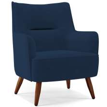Poltrona Decorativa Fixa Pés de Madeira Isabella D02 Veludo Azul Marinho C-304 - Lyam Decor