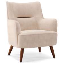 Poltrona Decorativa Fixa Pés de Madeira Isabella D02 Veludo Bege C-309 - Lyam Decor