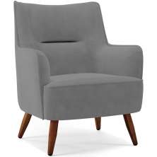 Poltrona Decorativa Fixa Pés de Madeira Isabella D02 Veludo Cinza C-317 - Lyam Decor