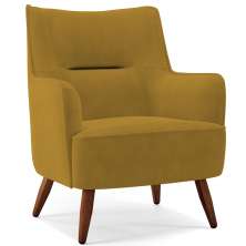 Poltrona Decorativa Fixa Pés de Madeira Isabella D02 Veludo Mostarda C-260 - Lyam Decor