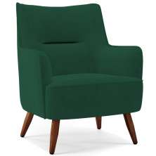 Poltrona Decorativa Fixa Pés de Madeira Isabella D02 Veludo Verde C-303 - Lyam Decor