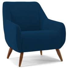 Poltrona Decorativa Fixa Pés de Madeira Paloma D02 Veludo Azul Marinho C-304 - Lyam Decor