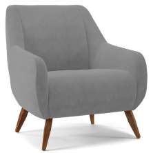 Poltrona Decorativa Fixa Pés de Madeira Paloma D02 Veludo Cinza C-317 - Lyam Decor