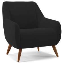 Poltrona Decorativa Fixa Pés de Madeira Paloma D02 Veludo Preto C-300 - Lyam Decor
