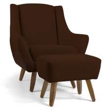 Poltrona Decorativa Fixa com Puff Pés de Madeira Juliet D02 Veludo Marrom C-276 - Lyam Decor